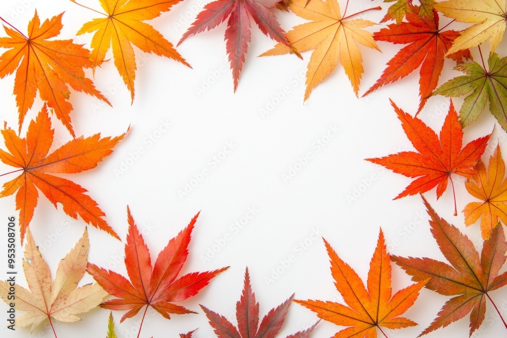 Autumn Maple Leaves Flat Lay White Background created with Generative AI Autumn Maple Leaves Flat Lay White Background created with Generative AI