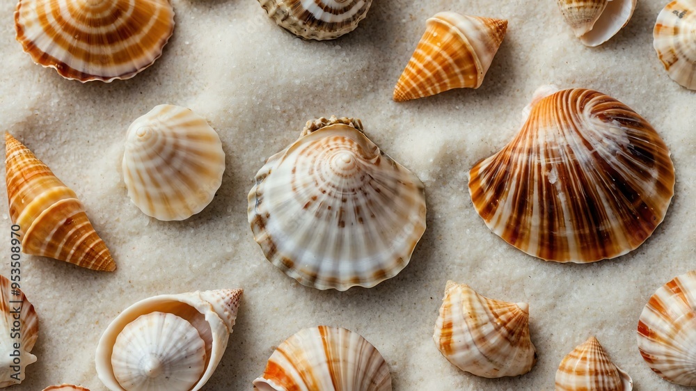 collection of various small seashells on white aesthetic background collection of various small seashells on white aesthetic background