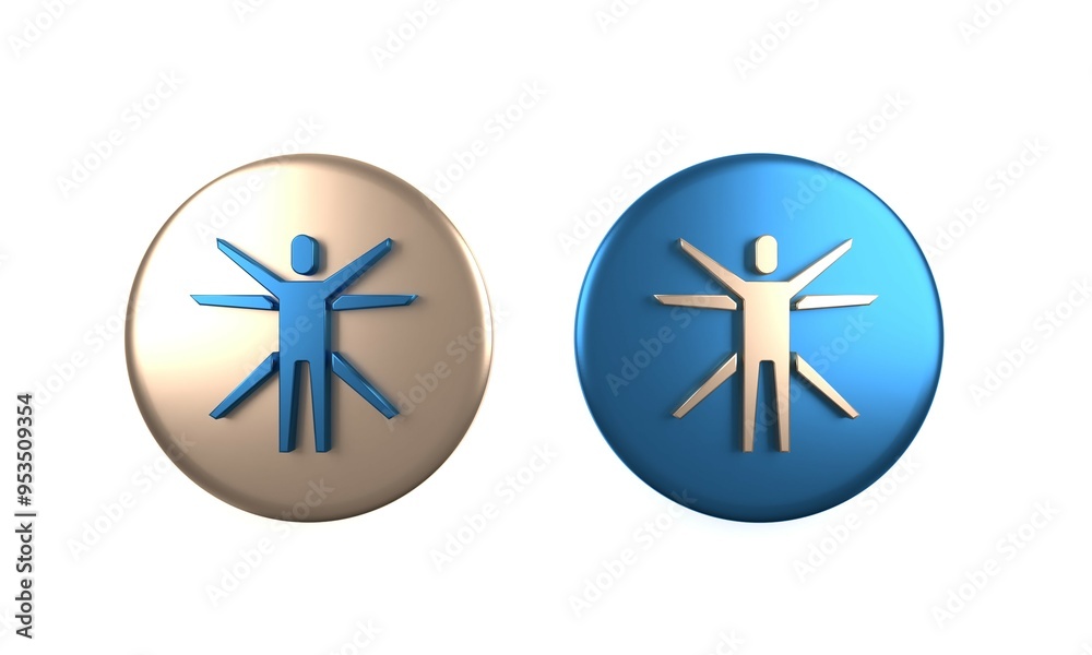 Colorful Vitruvian Man by Leonardo Da Vinci icon isolated on white background. Human anatomy. Circle button. 3D render illustration Colorful Vitruvian Man by Leonardo Da Vinci icon isolated on white background. Human anatomy. Circle button. 3D render illustration