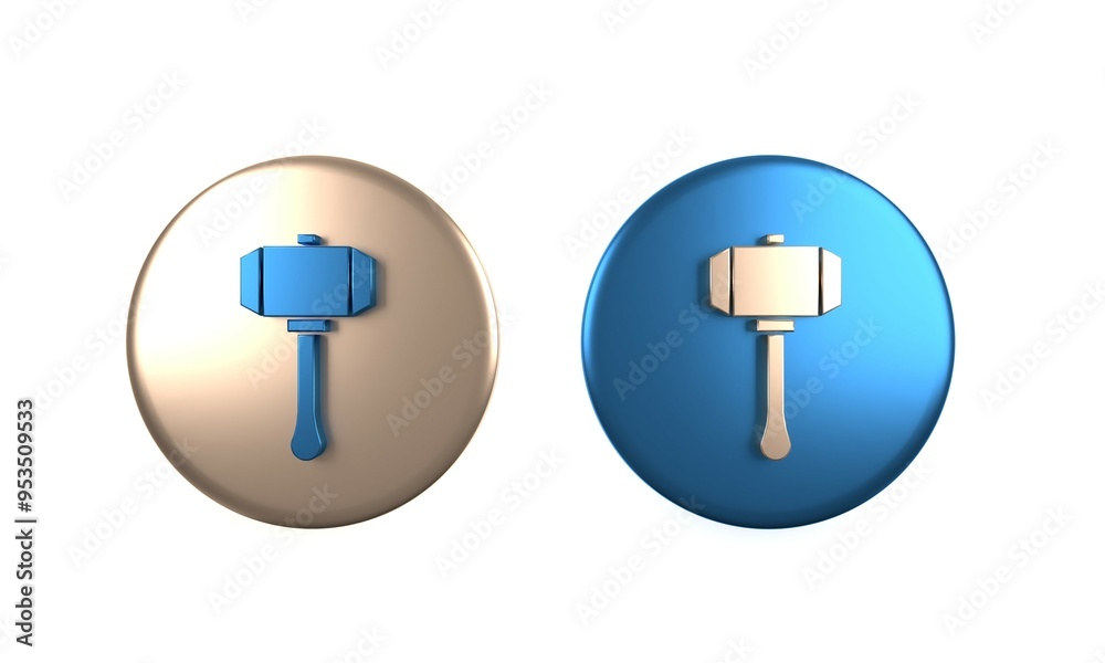 Colorful Hammer icon isolated on white background. Tool for repair. Circle button. 3D render illustration Colorful Hammer icon isolated on white background. Tool for repair. Circle button. 3D render illustration