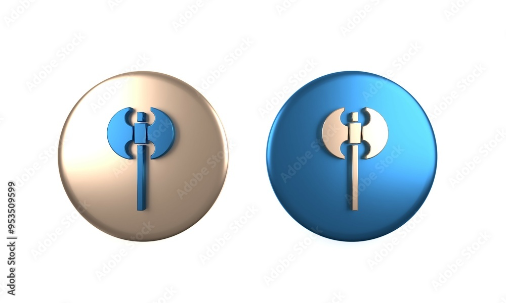 Colorful Medieval axe icon isolated on white background. Battle axe, executioner axe. Medieval weapon. Circle button. 3D render illustration Colorful Medieval axe icon isolated on white background. Battle axe, executioner axe. Medieval weapon. Circle button. 3D render illustration