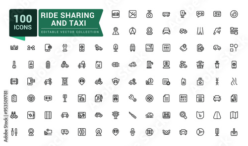 Ride sharing and taxi icon set. Car rental service and sharing. Pixel perfect, minimalistic web and UI icon. Outline icon collections. Editable vector illustration.