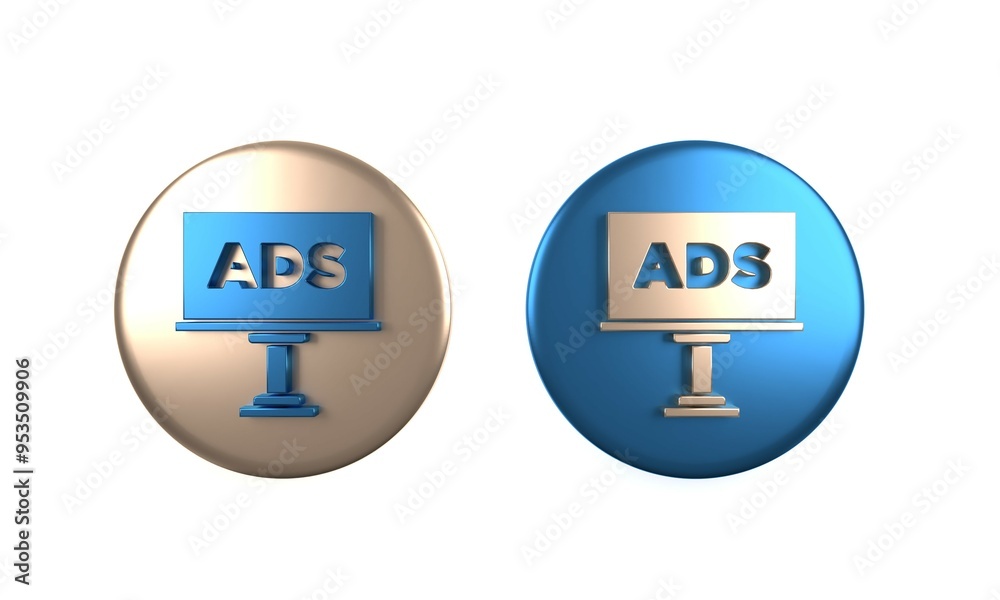 Colorful Advertising icon isolated on white background. Concept of marketing and promotion process. Responsive ads. Social media advertising. Circle button. 3D render illustration Colorful Advertising icon isolated on white background. Concept of marketing and promotion process. Responsive ads. Social media advertising. Circle button. 3D render illustration