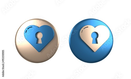 Colorful Heart with keyhole icon isolated on white background. Locked Heart. Love symbol and keyhole sign. Circle button. 3D render illustration