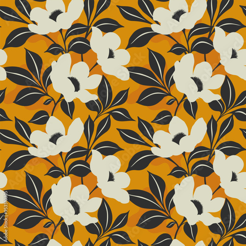 Yellow retro magnolia pattern