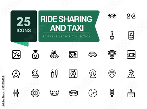 Ride sharing and taxi icon set. Car rental service and sharing. Pixel perfect, minimalistic web and UI icon. Outline icon collections. Editable vector illustration.