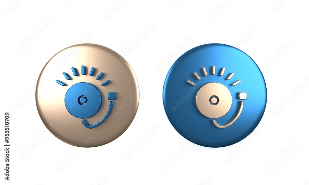 Colorful Ringing alarm bell icon isolated on white background. Fire alarm system. Service bell, handbell sign, notification symbol. Circle button. 3D render illustration Colorful Ringing alarm bell icon isolated on white background. Fire alarm system. Service bell, handbell sign, notification symbol. Circle button. 3D render illustration