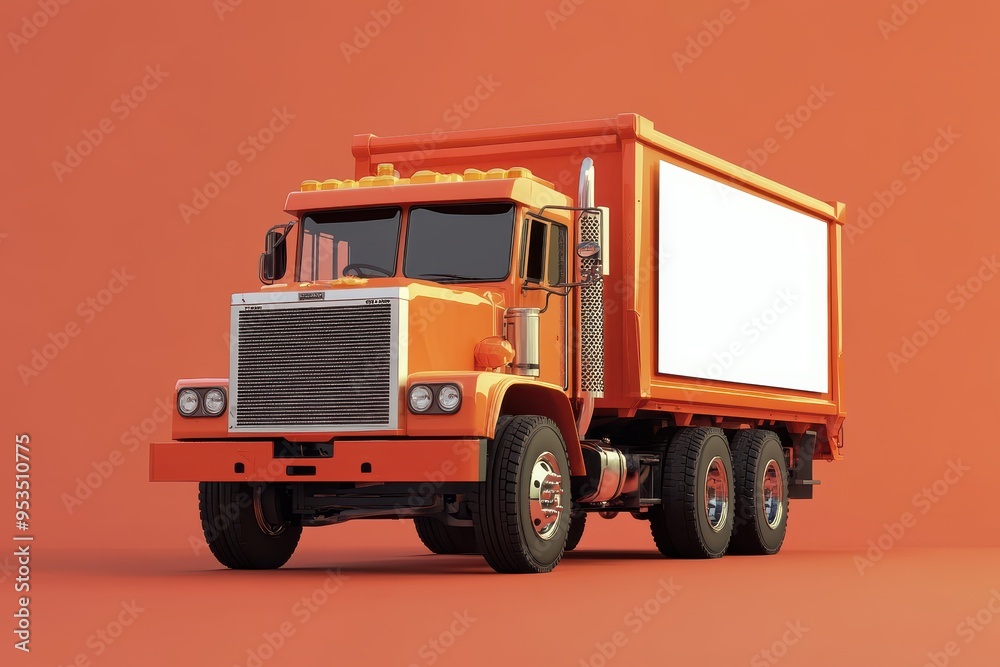 A red truck is parked on a background A red truck is parked on a background