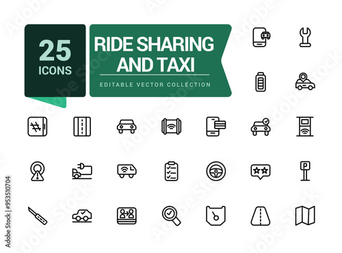 Ride sharing and taxi icon set. Car rental service and sharing. Pixel perfect, minimalistic web and UI icon. Outline icon collections. Editable vector illustration.