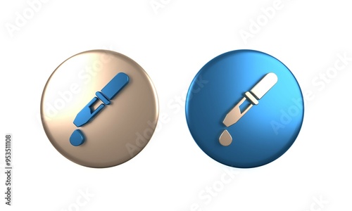 Colorful Pipette icon isolated on white background. Element of medical, chemistry lab equipment. Pipette with drop. Medicine symbol. Circle button. 3D render illustration