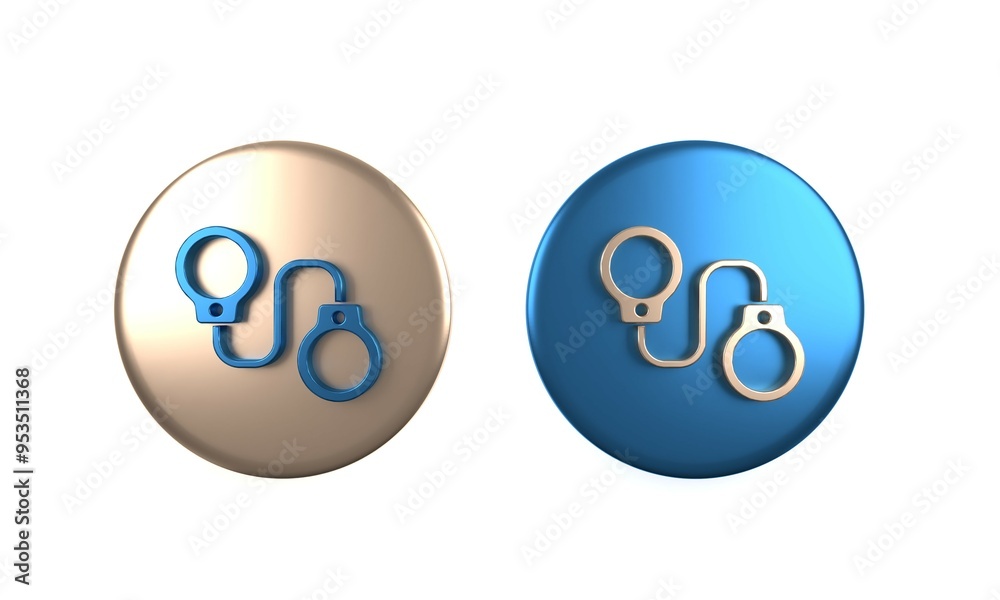 Colorful Handcuffs icon isolated on white background. Circle button. 3D render illustration Colorful Handcuffs icon isolated on white background. Circle button. 3D render illustration
