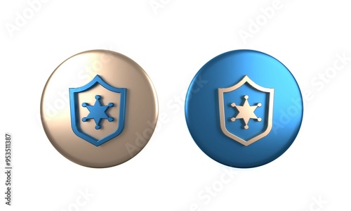Colorful Police badge icon isolated on white background. Sheriff badge sign. Circle button. 3D render illustration