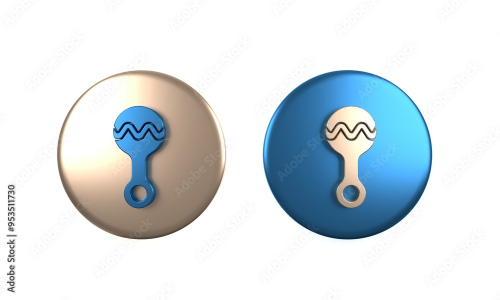 Colorful Rattle baby toy icon isolated on white background. Beanbag sign. Circle button. 3D render illustration Colorful Rattle baby toy icon isolated on white background. Beanbag sign. Circle button. 3D render illustration