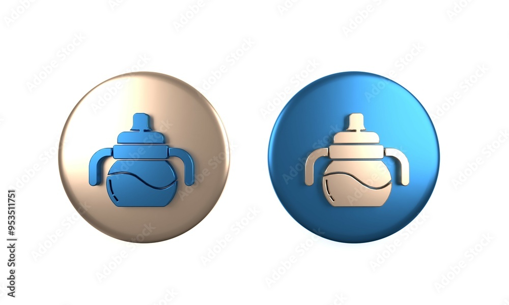 Obraz premium Colorful Baby bottle icon isolated on white background. Feeding bottle icon. Milk bottle sign. Circle button. 3D render illustration