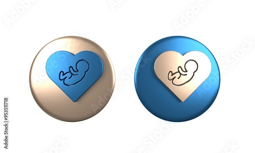 Colorful Baby inside heart icon isolated on white background. Circle button. 3D render illustration