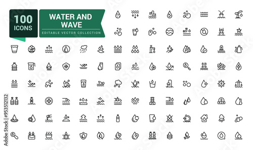 Water and wave, sea wave icon set. Pixel perfect, minimalistic web and UI icon. Outline icon collections. Editable vector illustration.