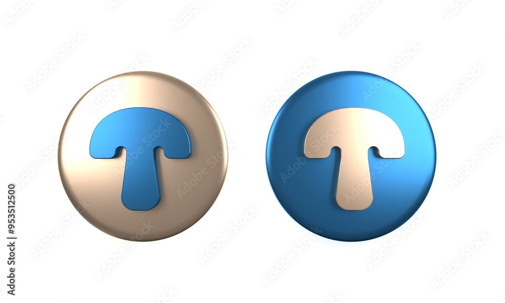 Colorful Mushroom icon isolated on white background. Circle button. 3D render illustration Colorful Mushroom icon isolated on white background. Circle button. 3D render illustration