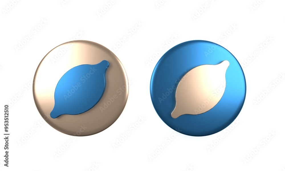 Colorful Lemon icon isolated on white background. Circle button. 3D render illustration Colorful Lemon icon isolated on white background. Circle button. 3D render illustration