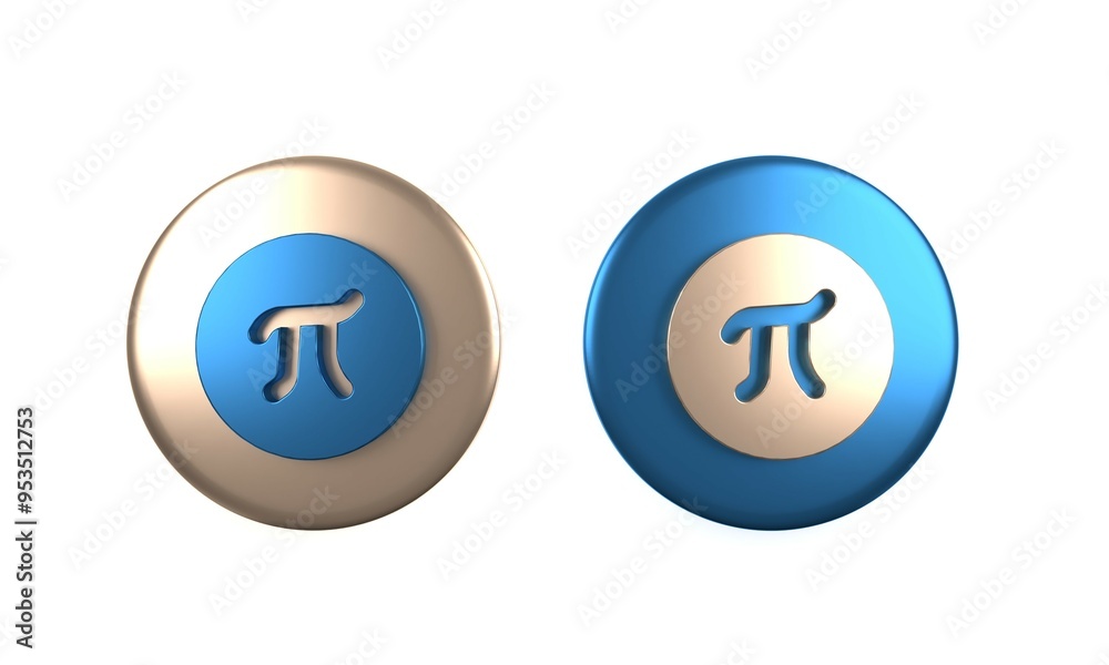 Colorful Pi symbol icon isolated on white background. Circle button. 3D render illustration Colorful Pi symbol icon isolated on white background. Circle button. 3D render illustration
