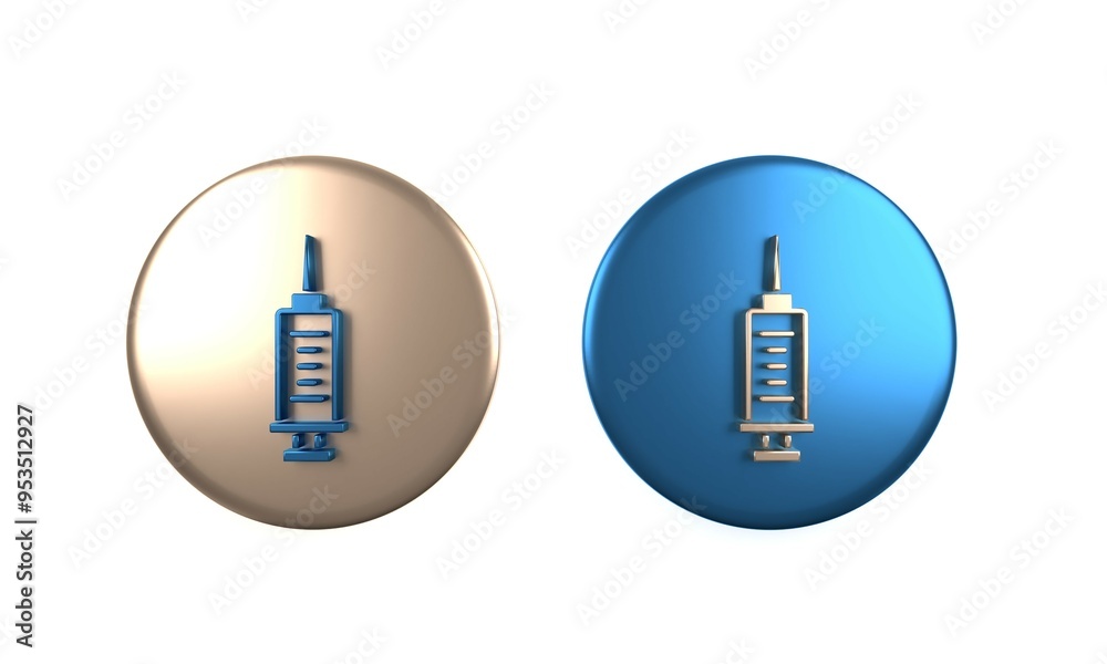 Colorful Syringe icon isolated on white background. Syringe for vaccine, vaccination, injection, flu shot. Medical equipment. Circle button. 3D render illustration Colorful Syringe icon isolated on white background. Syringe for vaccine, vaccination, injection, flu shot. Medical equipment. Circle button. 3D render illustration