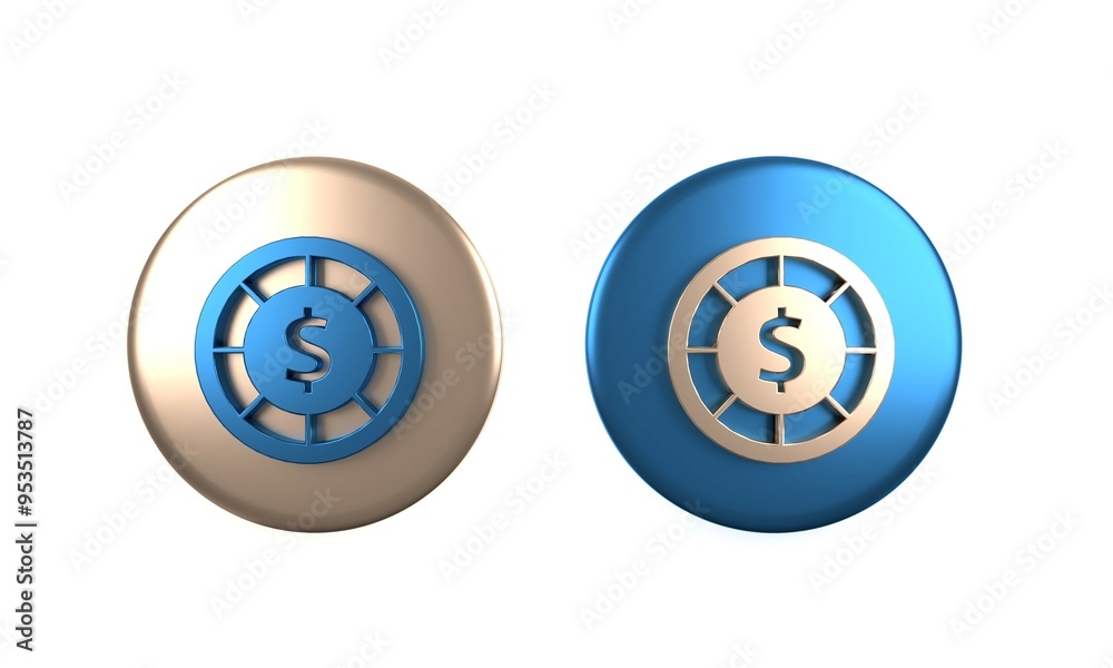Fototapeta premium Colorful Casino chips icon isolated on white background. Casino gambling. Circle button. 3D render illustration