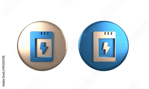 Colorful Battery for camera icon isolated on white background. Lightning bolt symbol. Circle button. 3D render illustration