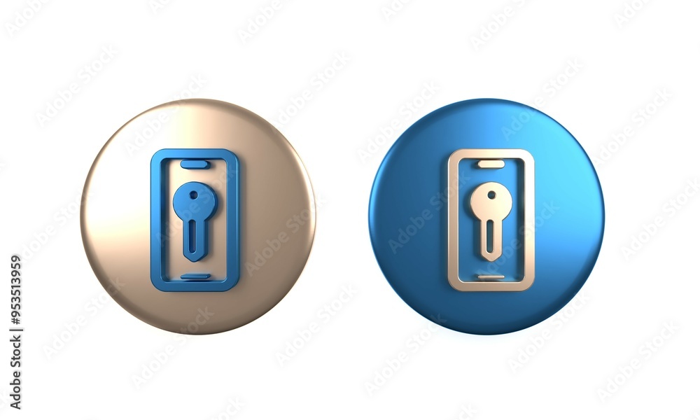 Colorful Smart key icon isolated on white background. Circle button. 3D render illustration Colorful Smart key icon isolated on white background. Circle button. 3D render illustration