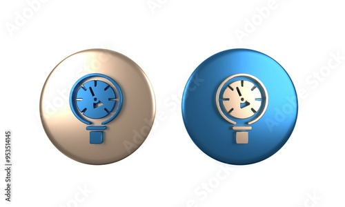 Colorful Pressure water meter icon isolated on white background. Circle button. 3D render illustration