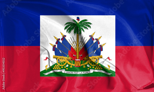 An up close view of Haiti flag flying textures