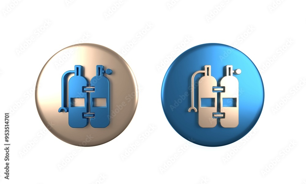 Colorful Aqualung icon isolated on white background. Oxygen tank for diver. Diving equipment. Extreme sport. Sport equipment. Circle button. 3D render illustration Colorful Aqualung icon isolated on white background. Oxygen tank for diver. Diving equipment. Extreme sport. Sport equipment. Circle button. 3D render illustration