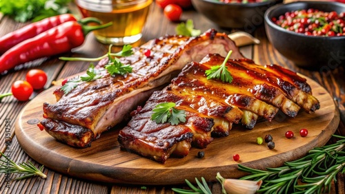 Spicy hot grilled spare ribs perfect for a summer BBQ , BBQ, ribs, spicy, grilled, summer, hot, meat, food, cookout, smoky