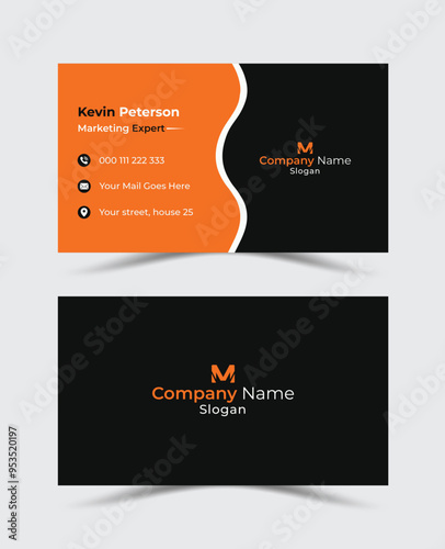 Creative & Unique business card template. visiting card with company logo. Vector illustration, modern business card design. double sided business cards. flat orange business card designs.