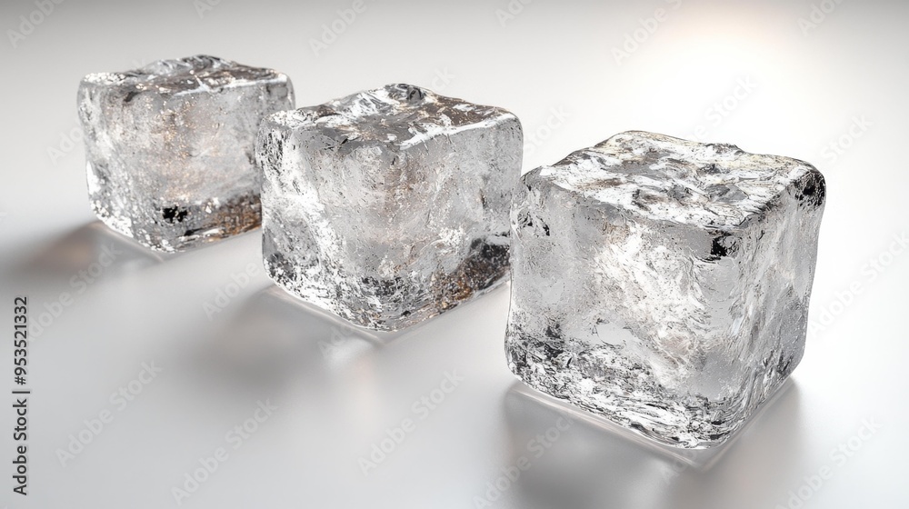Obraz premium Three Ice Cubes Generative AI