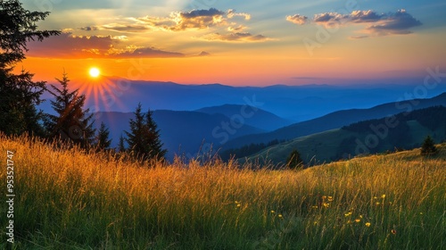 Sunset Over a Mountain Range