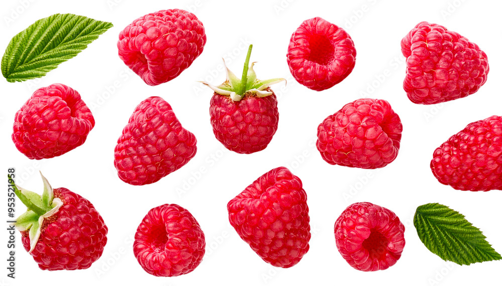 floating raspberries isolated on transparent background, PNG. floating raspberries isolated on transparent background, PNG.