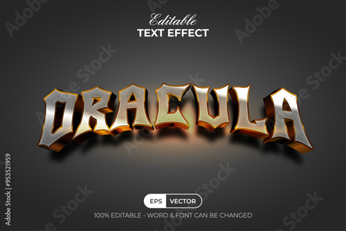 Dracula Text Effect 3D Silver Golden Style. Editable Text Effect.