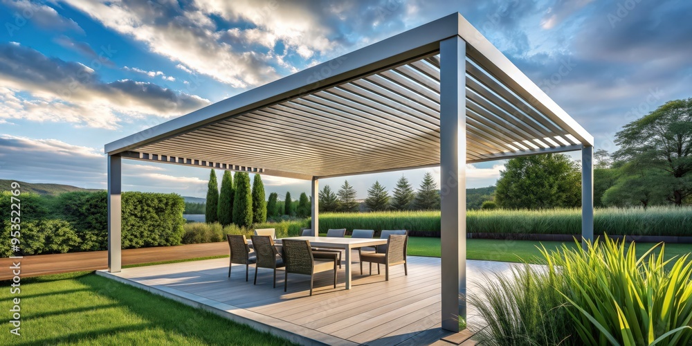 render of a bioclimatic pergola with louvers , bioclimatic, pergola, louvers,render, design, architecture, outdoor render of a bioclimatic pergola with louvers , bioclimatic, pergola, louvers,render, design, architecture, outdoor
