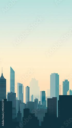 Wallpaper Mural A Serene Cityscape Bathed in the Soft Glow of Dawn, Skyscrapers Silhouetted Against a Gradual Color Gradient Sky Torontodigital.ca