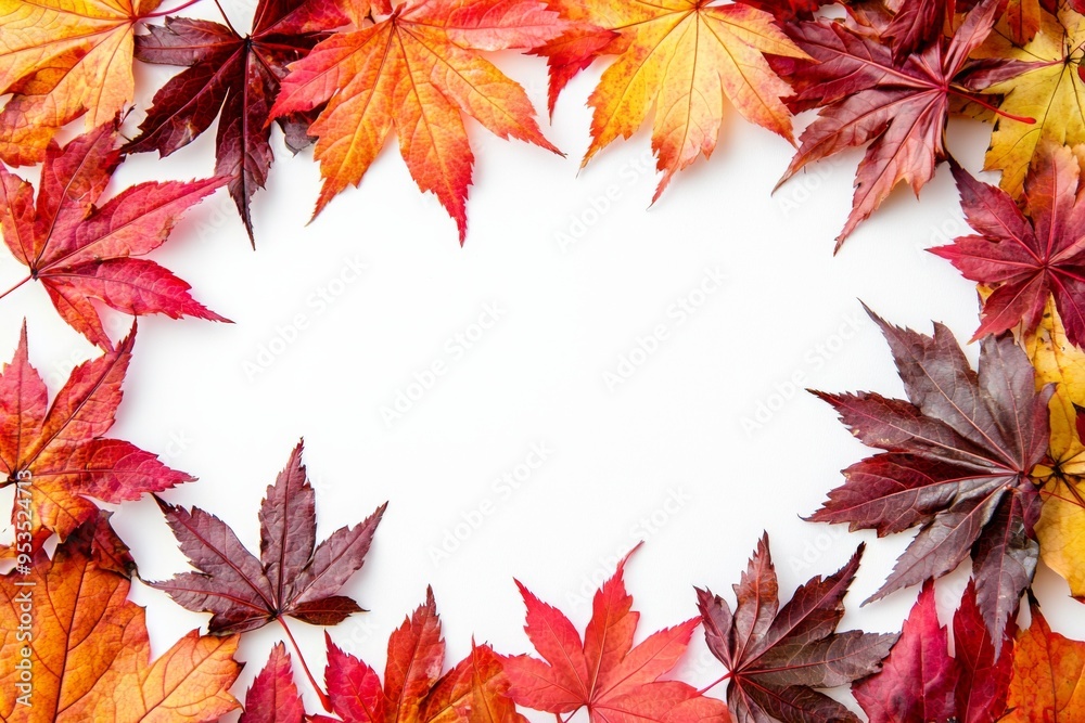 Autumn Maple Leaves Flat Lay White Background created with Generative AI Autumn Maple Leaves Flat Lay White Background created with Generative AI