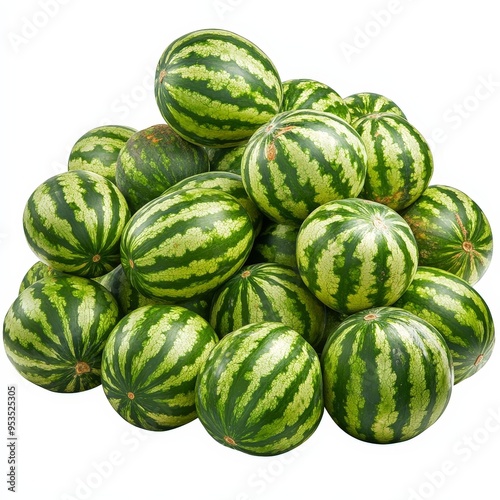 A pile of watermelon balls on a white background