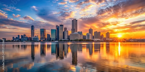 Beautiful sunrise over the Detroit skyline in 2020 , Detroit, skyline, sunrise, city, buildings, architecture, urban