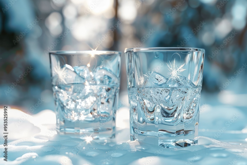 Glass covered with ice during the severe frosts in winter Glass covered with ice during the severe frosts in winter