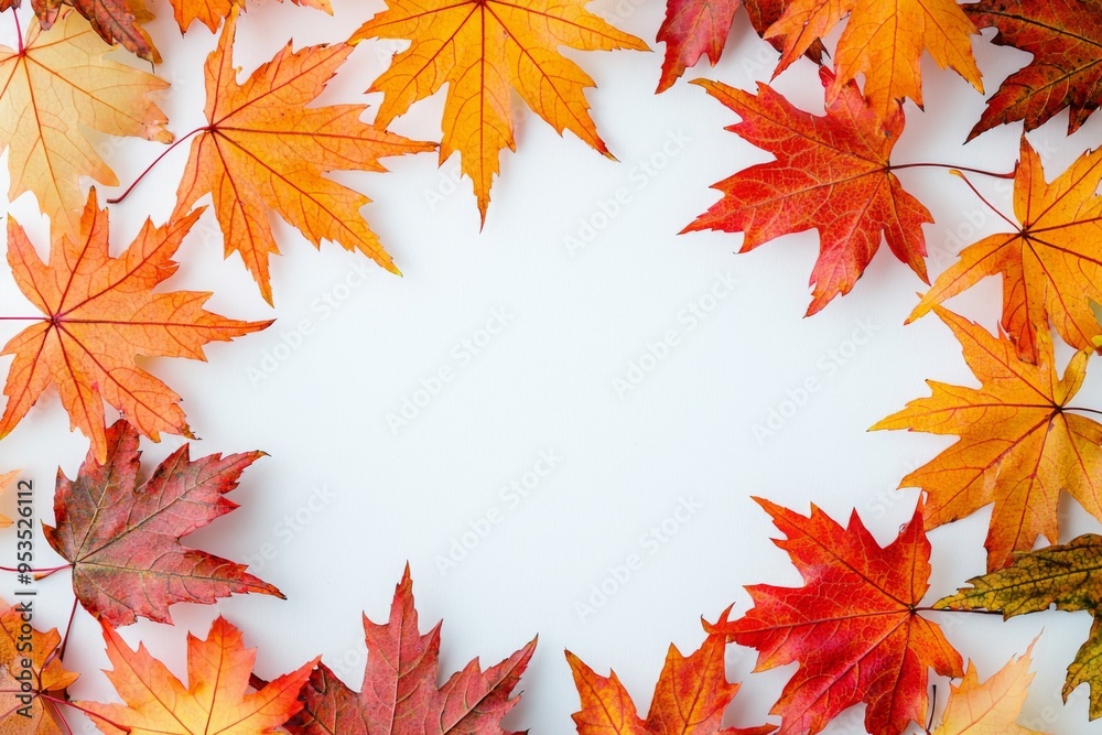 Fototapeta premium Autumn Maple Leaves Flat Lay White Background created with Generative AI