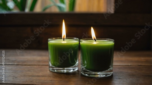 cinematic kino lemongrass candles with a background of wooden table