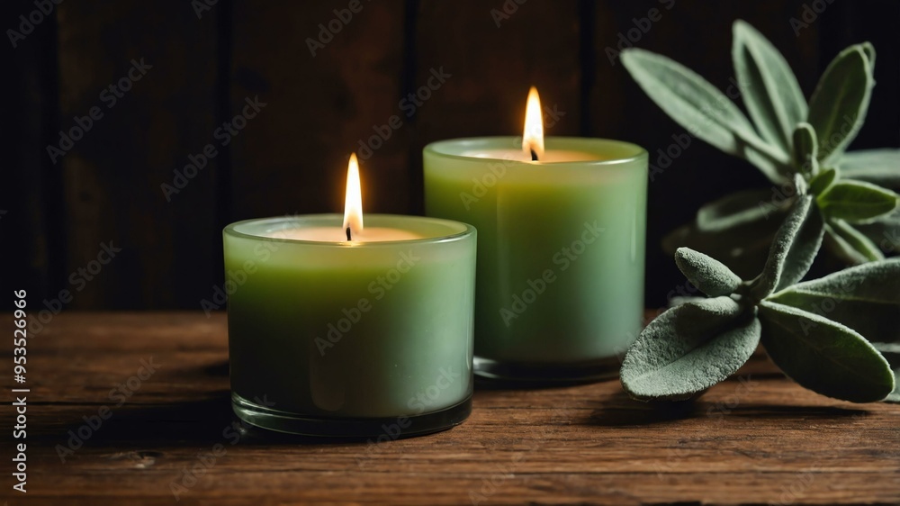 cinematic kino sage candles with a background of wooden table cinematic kino sage candles with a background of wooden table
