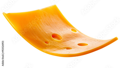 floated Single cheddar cheese slice isolated on transparent background. 