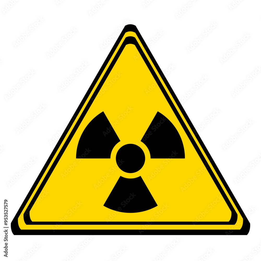radiation hazard warning sign on a yellow triangular board. radioactive. radiation hazard warning sign on a yellow triangular board. radioactive.