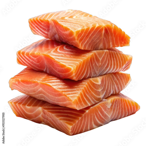 Stack of salmon fish fillet isolated on transparent background