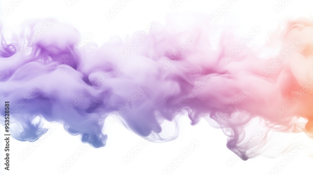 Fototapeta premium Colorful pastel smoke background with soft pink, purple, blue, and orange hues, creating a dreamy cloud of paint. This abstract banner captures the fluid movement of liquid ink in water, blending gent