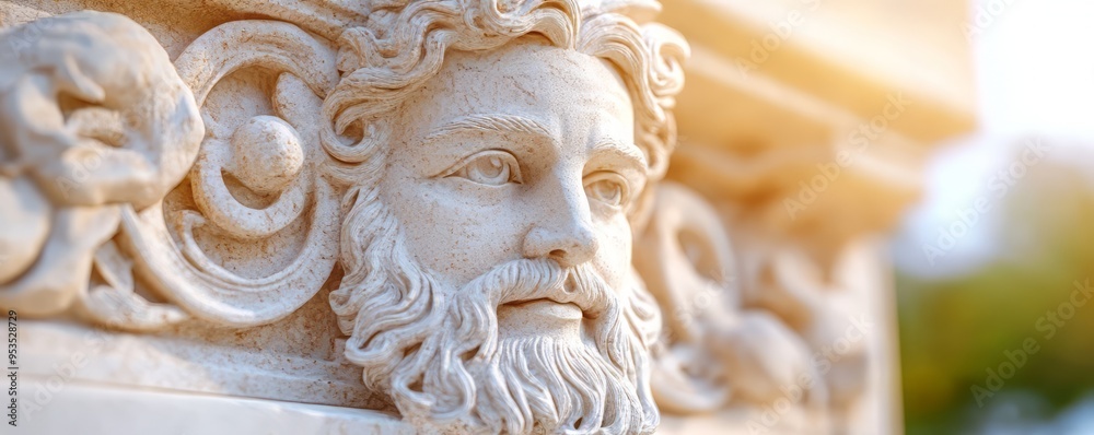 Close-up of a detailed ancient statue depicting a wise figure, showcasing intricate stonework and artistic craftsmanship. Close-up of a detailed ancient statue depicting a wise figure, showcasing intricate stonework and artistic craftsmanship.